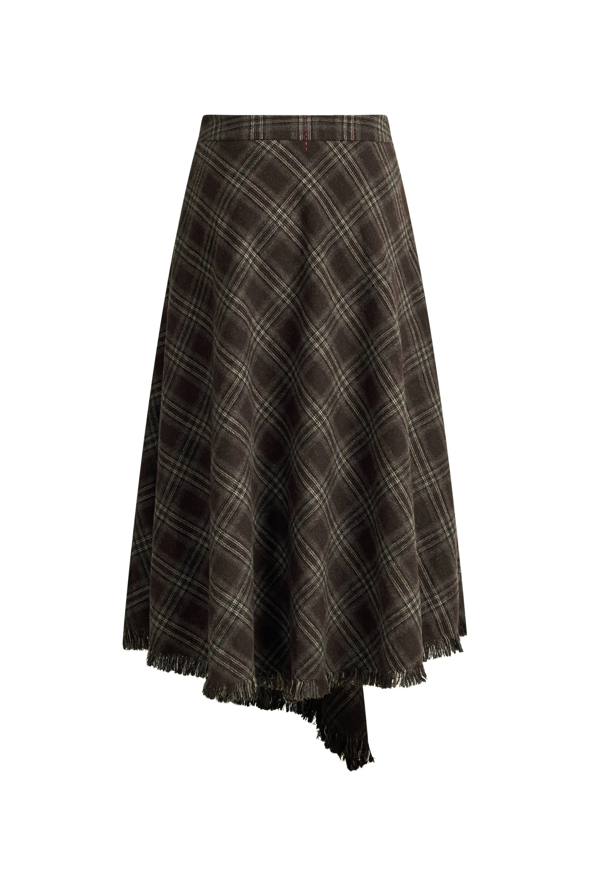 Annie Asymmetric Panel Fringe Plaid Skirt in Merino wool check - Image 7