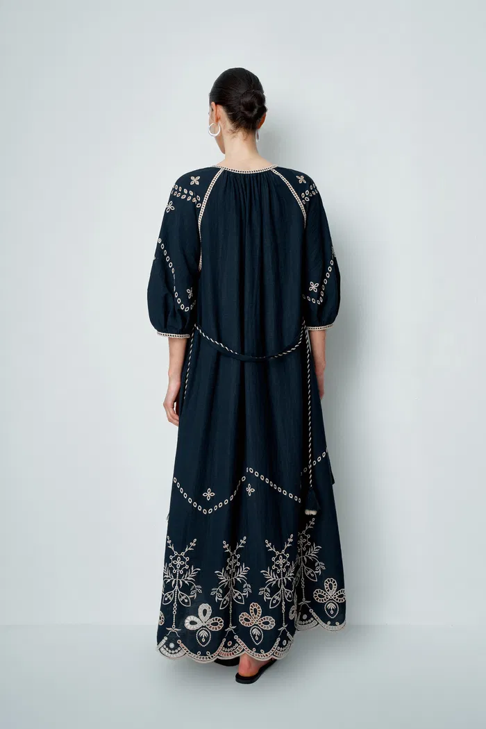 Antonia Embroidered Robe Dress in Linen Blend - Image 2