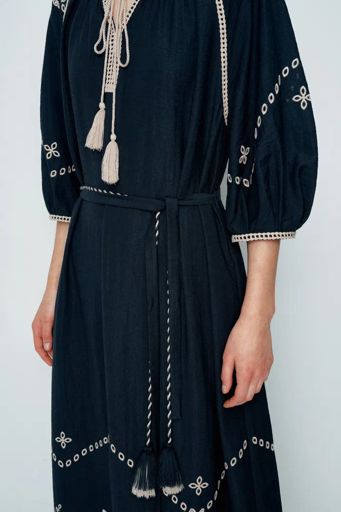 Antonia Embroidered Robe Dress in Linen Blend - Image 7
