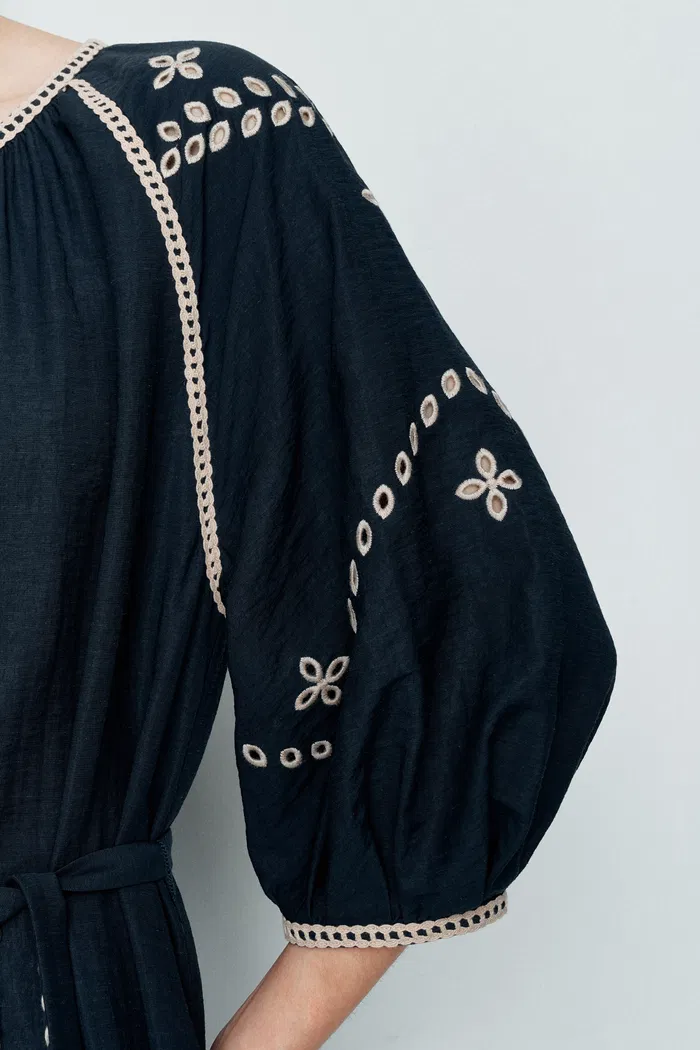 Antonia Embroidered Robe Dress in Linen Blend - Image 8