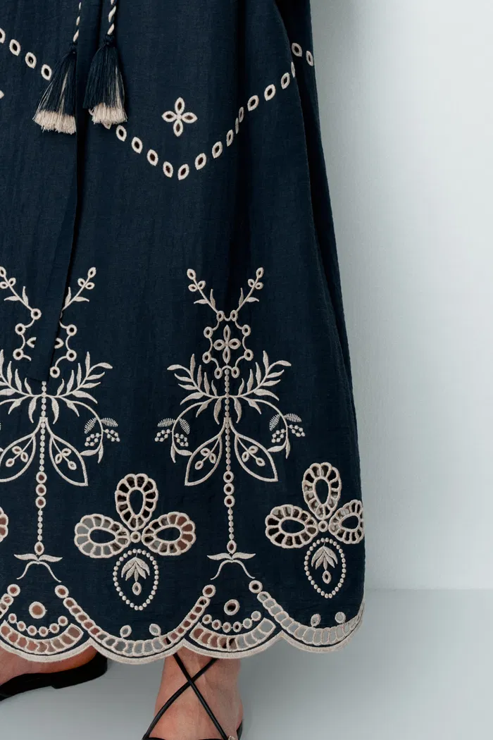 Antonia Embroidered Robe Dress in Linen Blend - Image 9