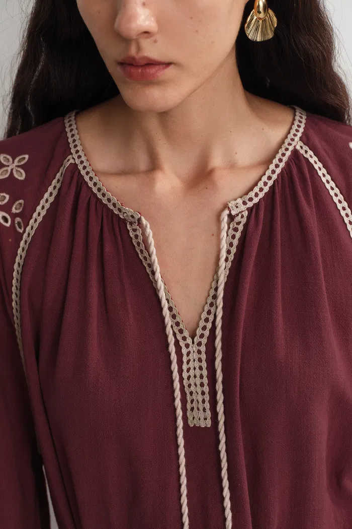 Antonia European Inspired Openwork Embroidery Maxi Dress in Linen Viscose Blend - Image 5