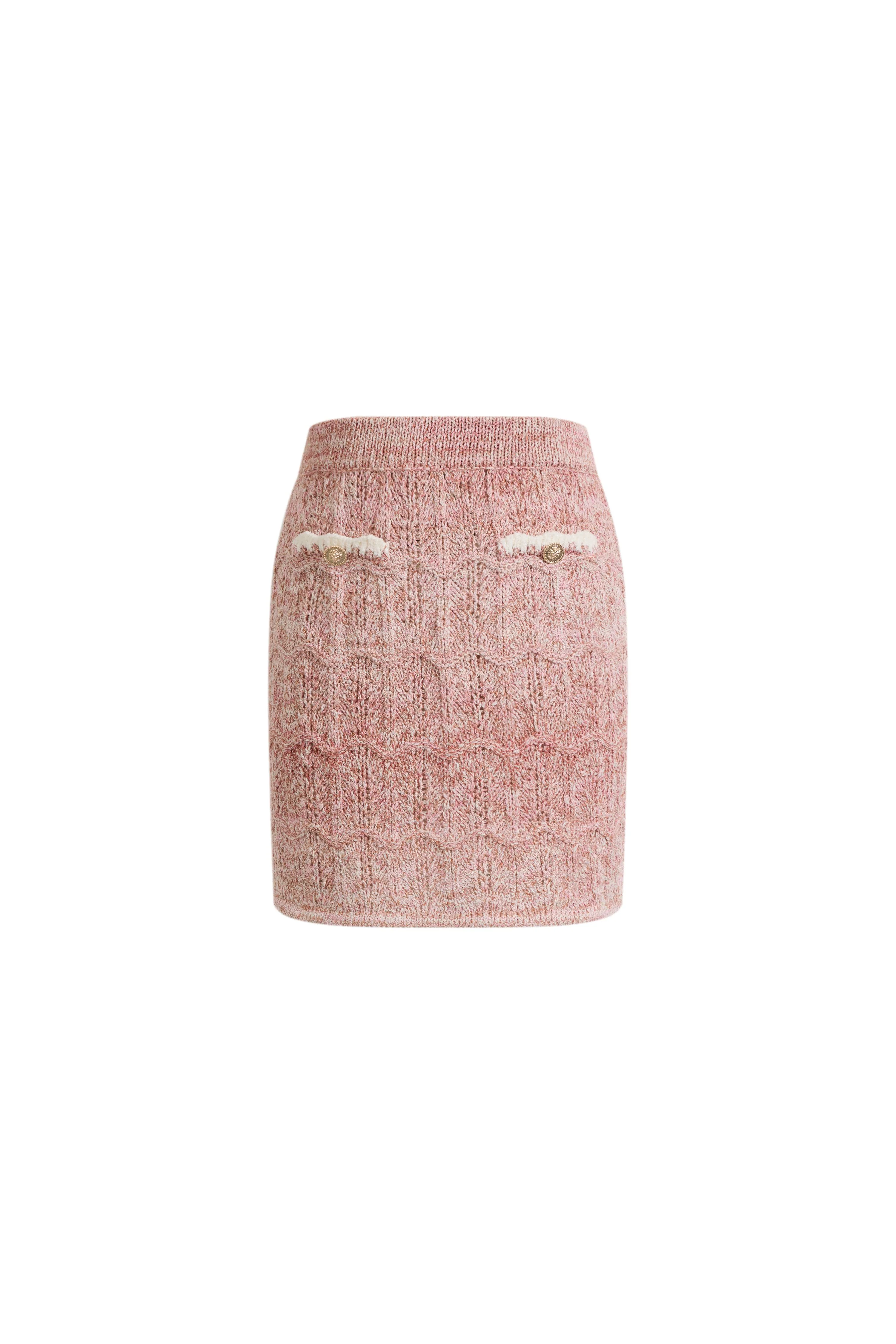 April Wave-Pattern Short Skirt in Cotton Blend Fancy Yarn Knit - Image 6
