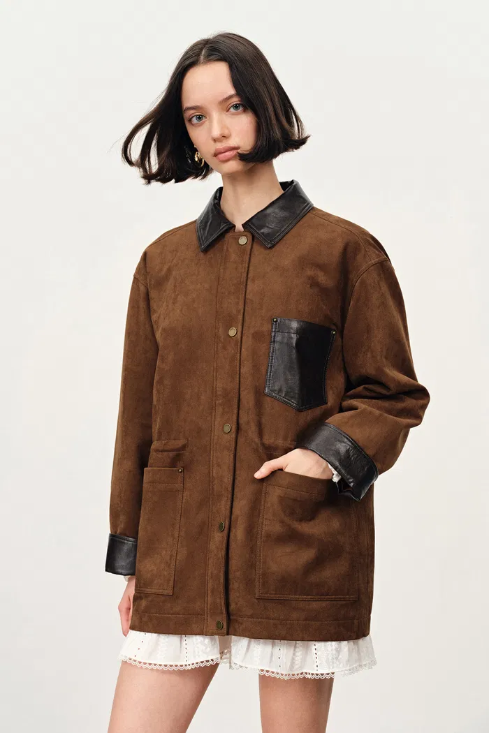 Arden Adjustable Drawstring Leather Jacket in Faux Suede - Image 2