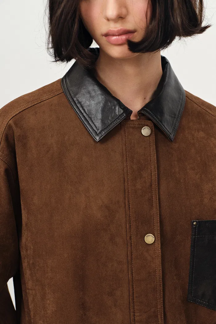 Arden Adjustable Drawstring Leather Jacket in Faux Suede - Image 7