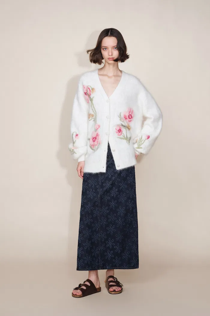 Ari Flora Maxi Skirt in Cotton Jacquard Denim - Image 3