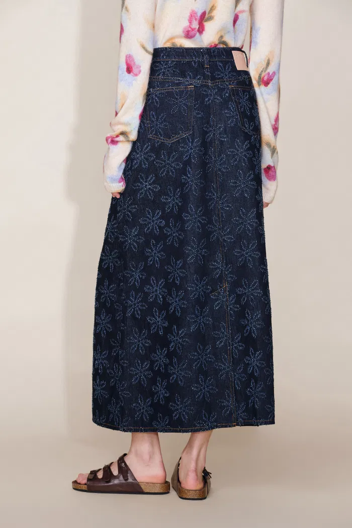 Ari Flora Maxi Skirt in Cotton Jacquard Denim - Image 5