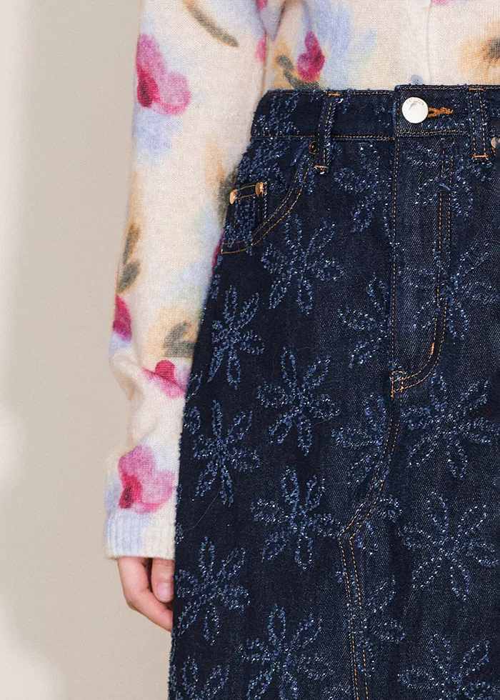 Ari Flora Maxi Skirt in Cotton Jacquard Denim - Image 6
