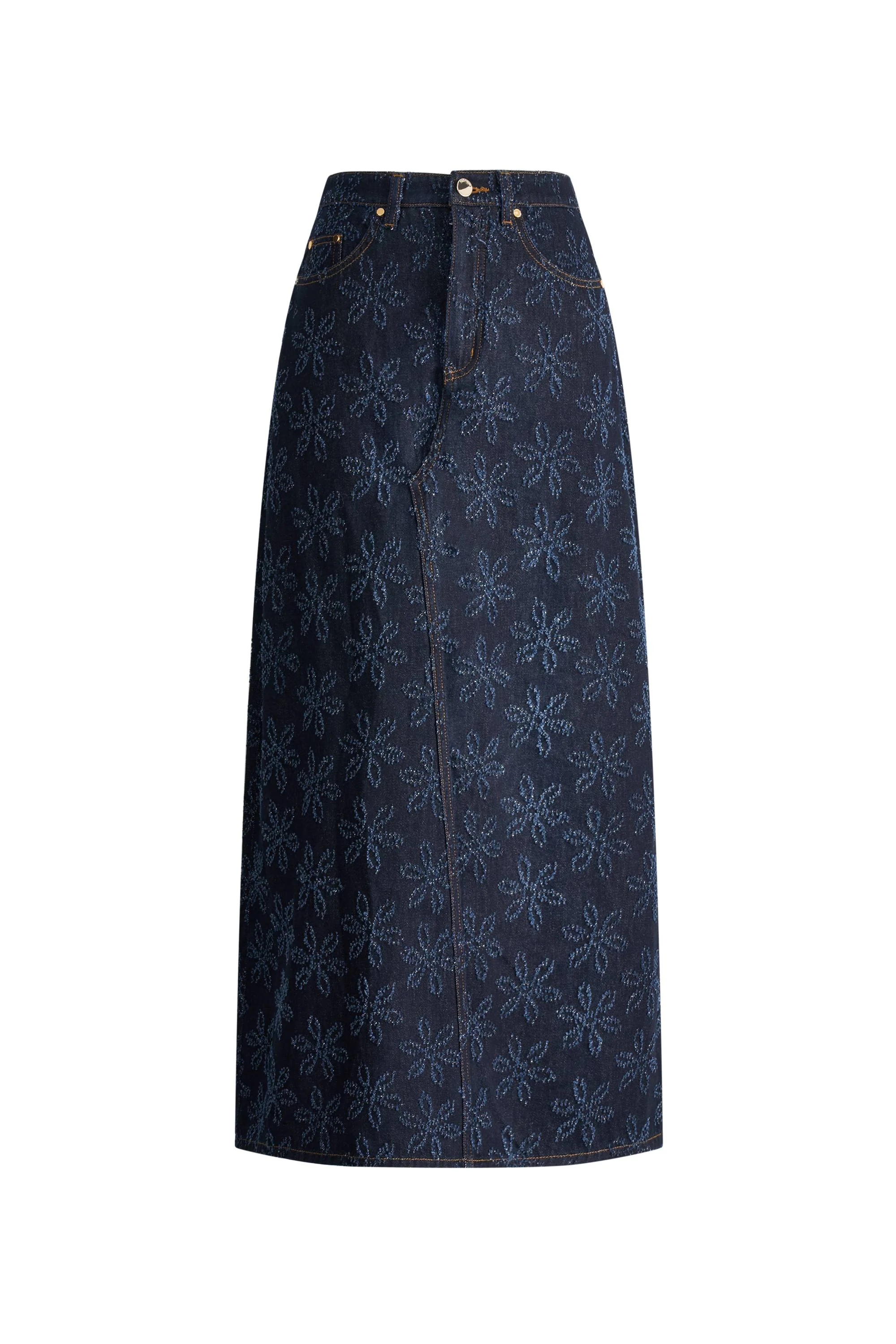 Ari Flora Maxi Skirt in Cotton Jacquard Denim - Image 7