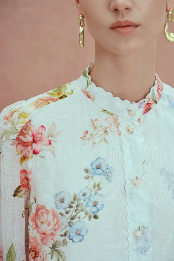 Ariel Flora Blouse and Short Matching Set in Silk-Linen Blend - Image 8