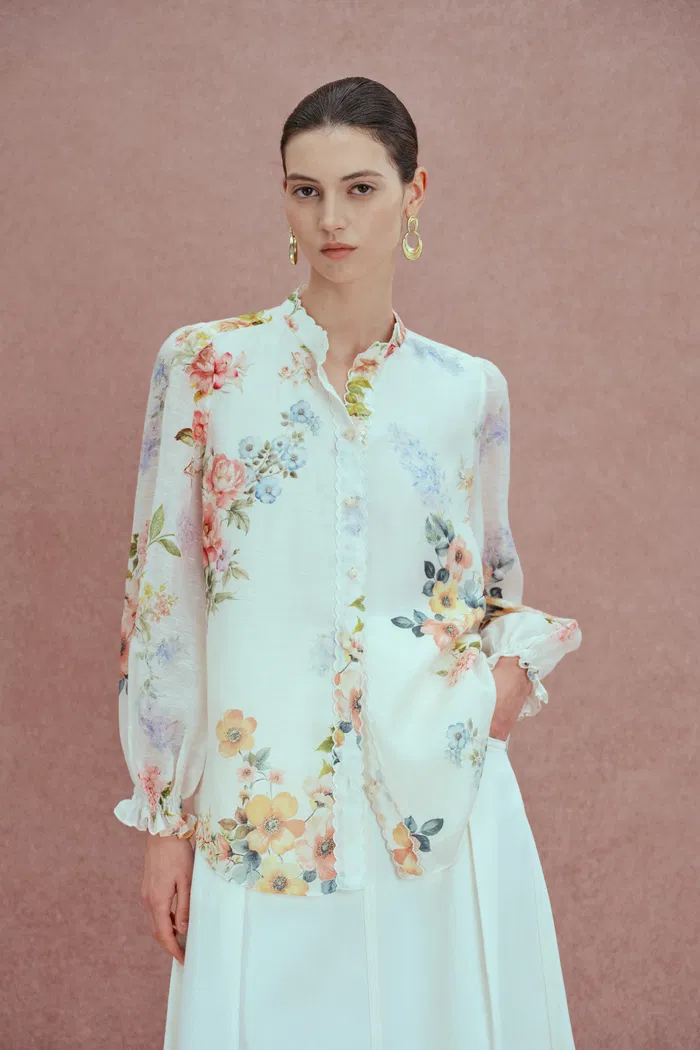 Ariel Flora Blouse in Silk-Linen Blend - Image 4