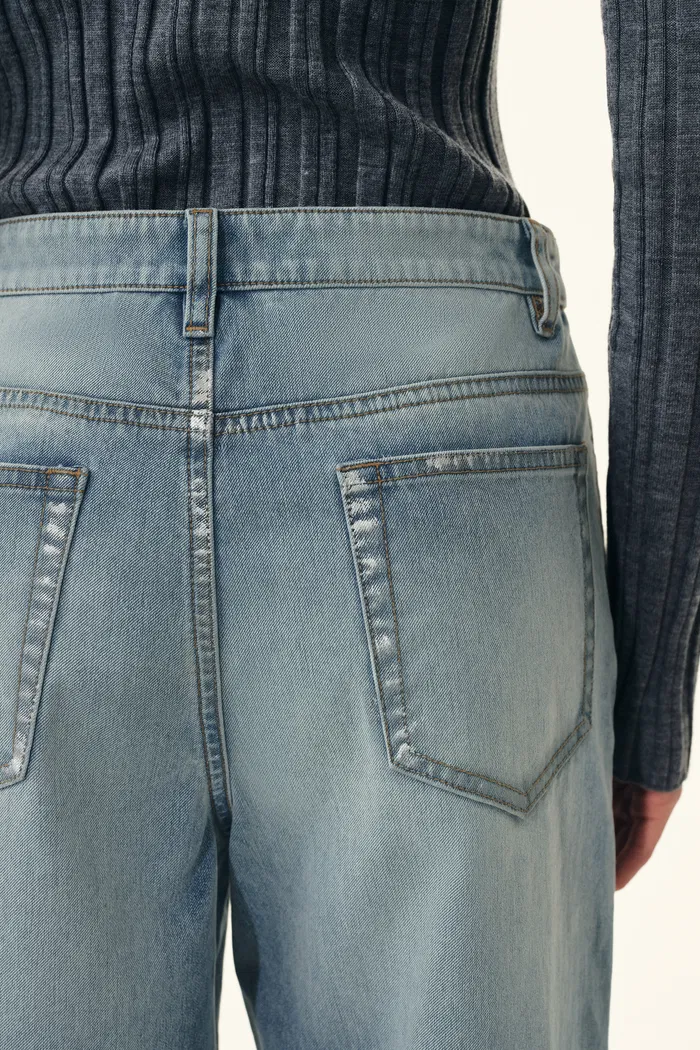 Ariel Straight Cropped Jeans in Transparent Burnout Denim - Image 6
