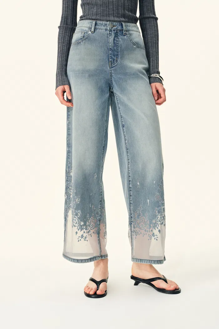Ariel Straight Cropped Jeans in Cotton-Rich Transparent Burnout Denim