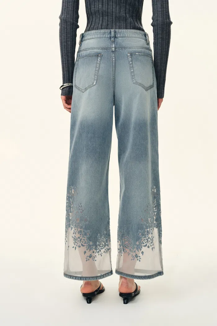 Ariel Straight Cropped Jeans in Cotton-Rich Transparent Burnout Denim - Image 4