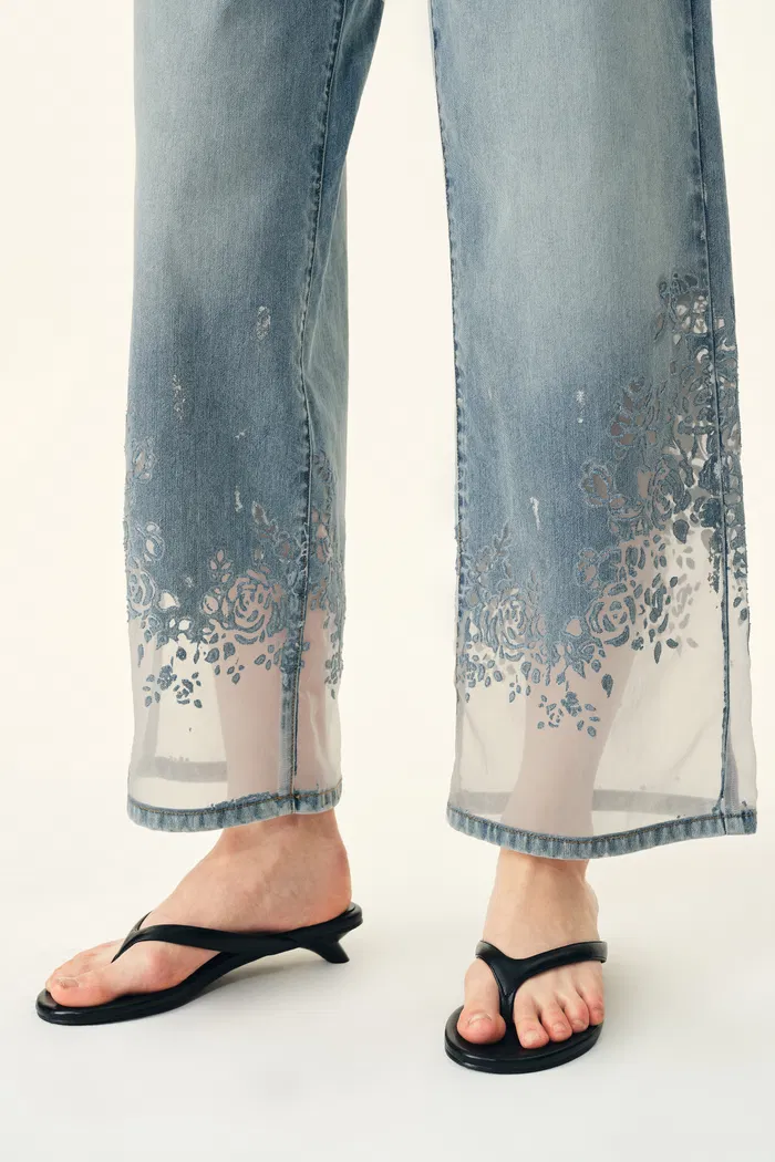 Ariel Straight Cropped Jeans in Cotton-Rich Transparent Burnout Denim - Image 7