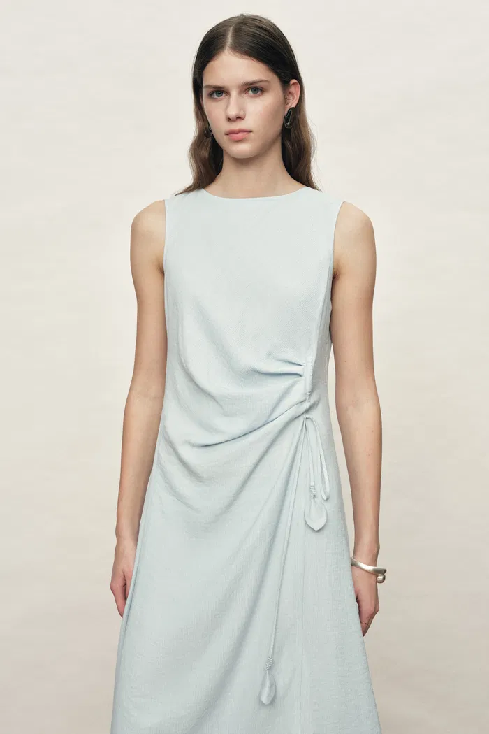 Arilyn Petal Drawstring Dress in Fold Texture - Image 3