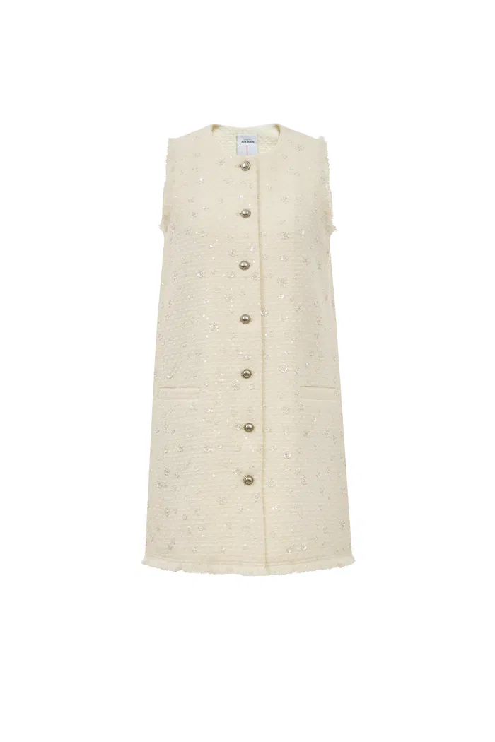 Arum Beaded Dress in Sequined Wool Tweed - Image 10