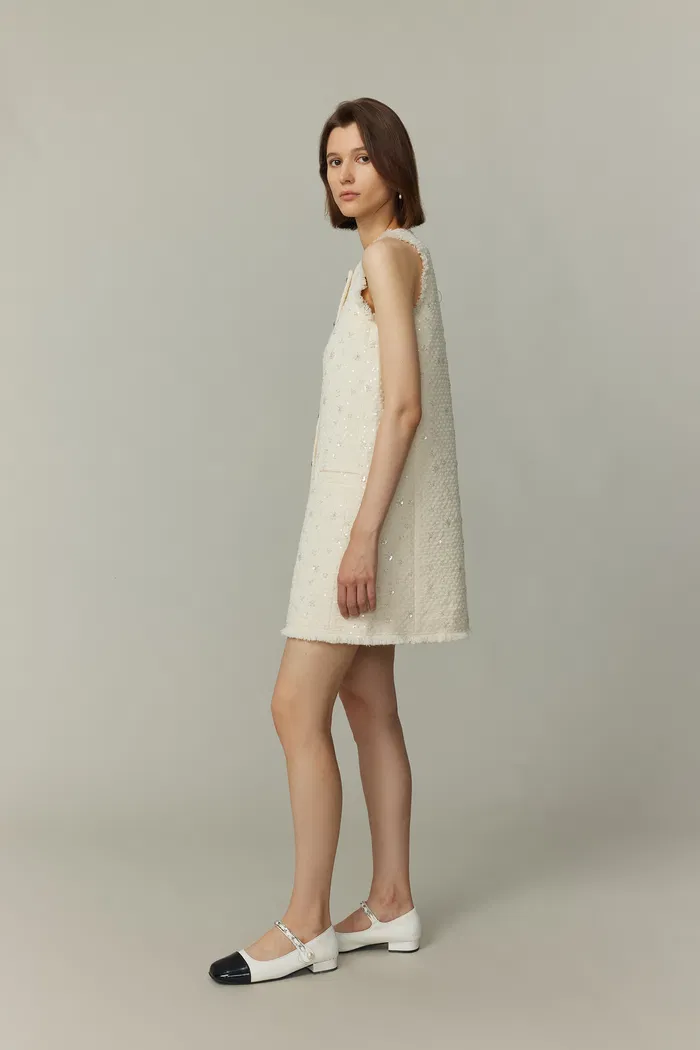 Arum Beaded Dress in Sequined Wool Tweed - Image 3