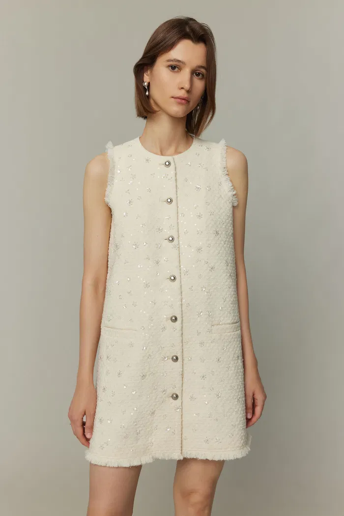 Arum Beaded Dress in Sequined Wool Tweed - Image 4