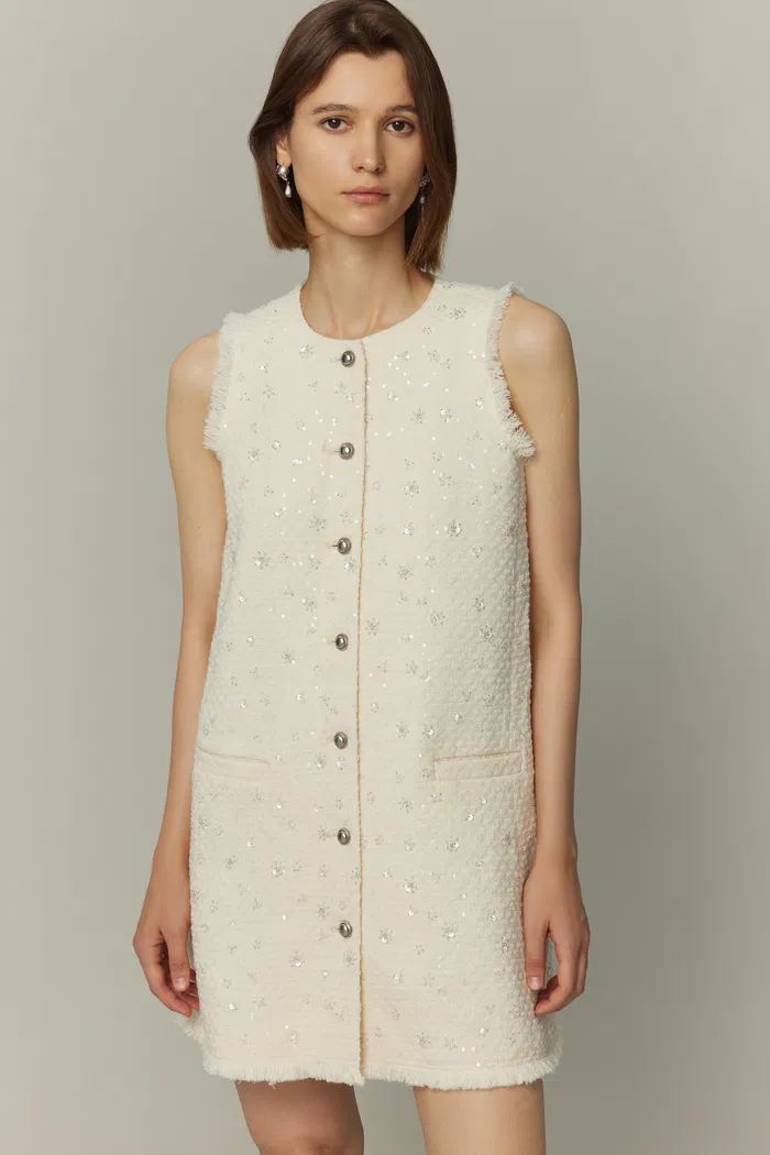 Arum Beaded Dress in Sequined Wool Tweed - Image 5