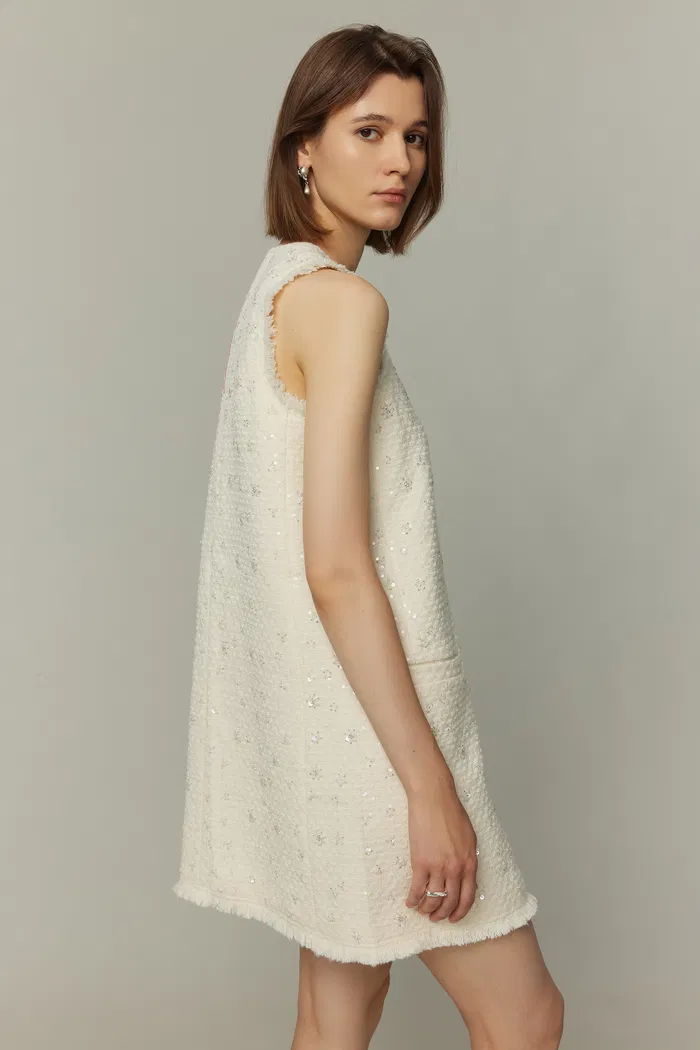 Arum Beaded Dress in Sequined Wool Tweed - Image 6