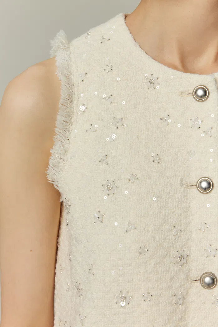 Arum Beaded Dress in Sequined Wool Tweed - Image 7
