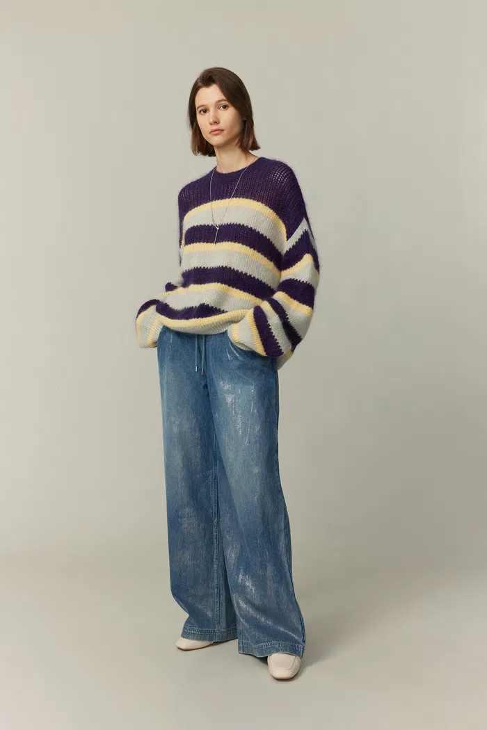 Asa Striped Sweater in Kid Mohair Knit - Image 3