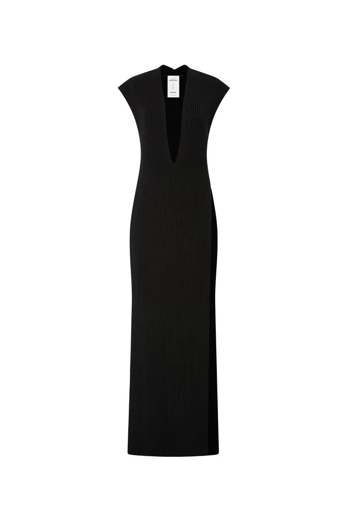 Astoria Low Slit Sleeveless Dress in Wool Blend Knit - Image 10