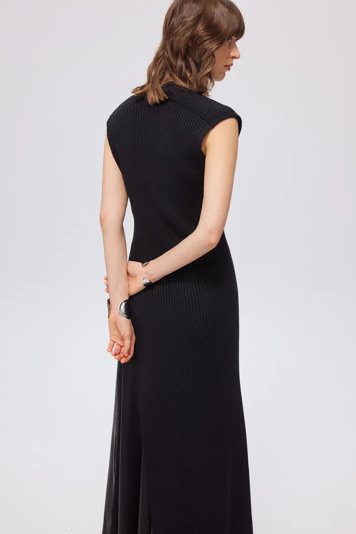 Astoria Low Slit Sleeveless Dress in Wool Blend Knit - Image 2