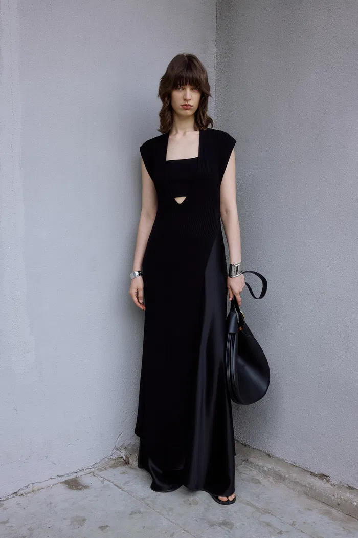 Astoria Low Slit Sleeveless Dress in Wool Blend Knit - Image 3
