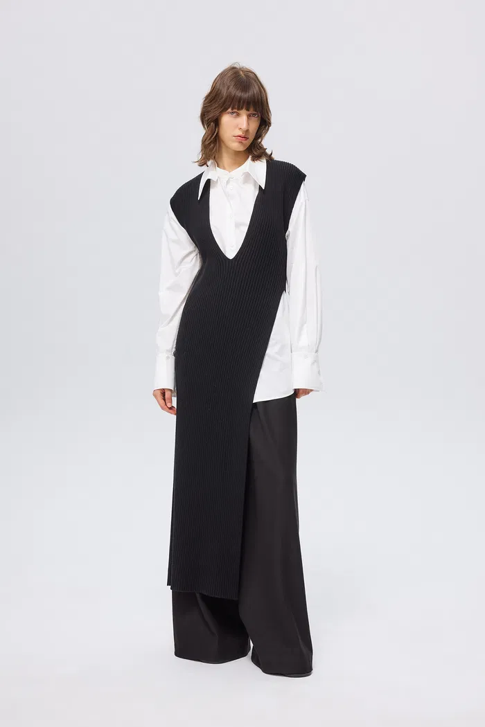 Astoria Low Slit Sleeveless Dress in Wool Blend Knit - Image 8