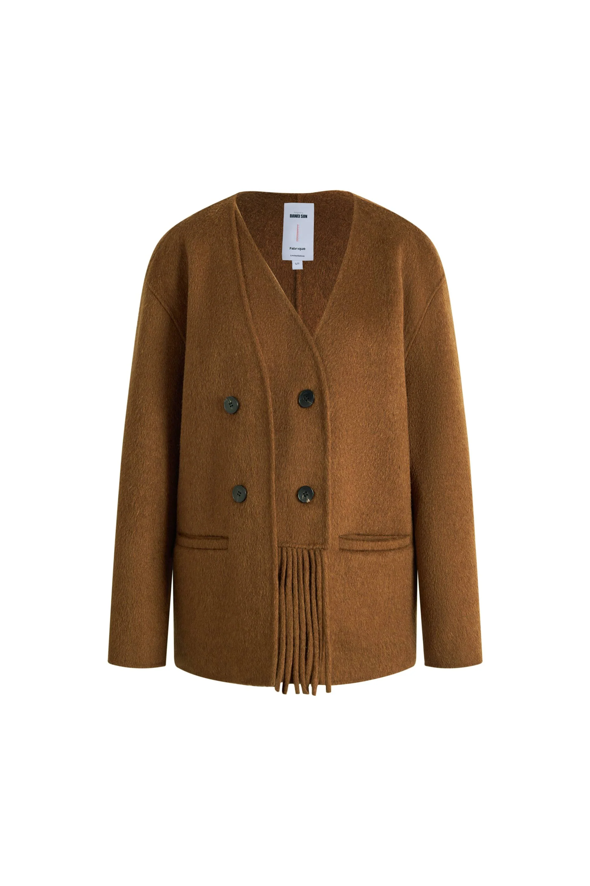 Athena Fringed Scarf Coat in Wool-Camel Down Blend - Image 7