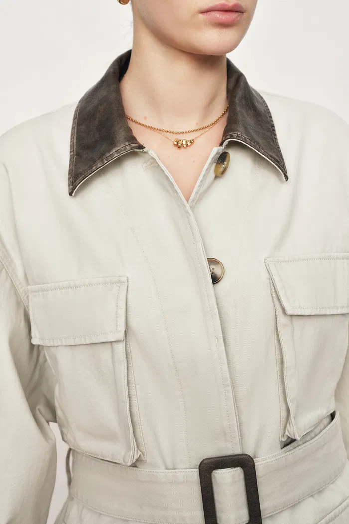 Atticus Belted Leather-Collar Jacket In Fine Cotton Twill - Image 6
