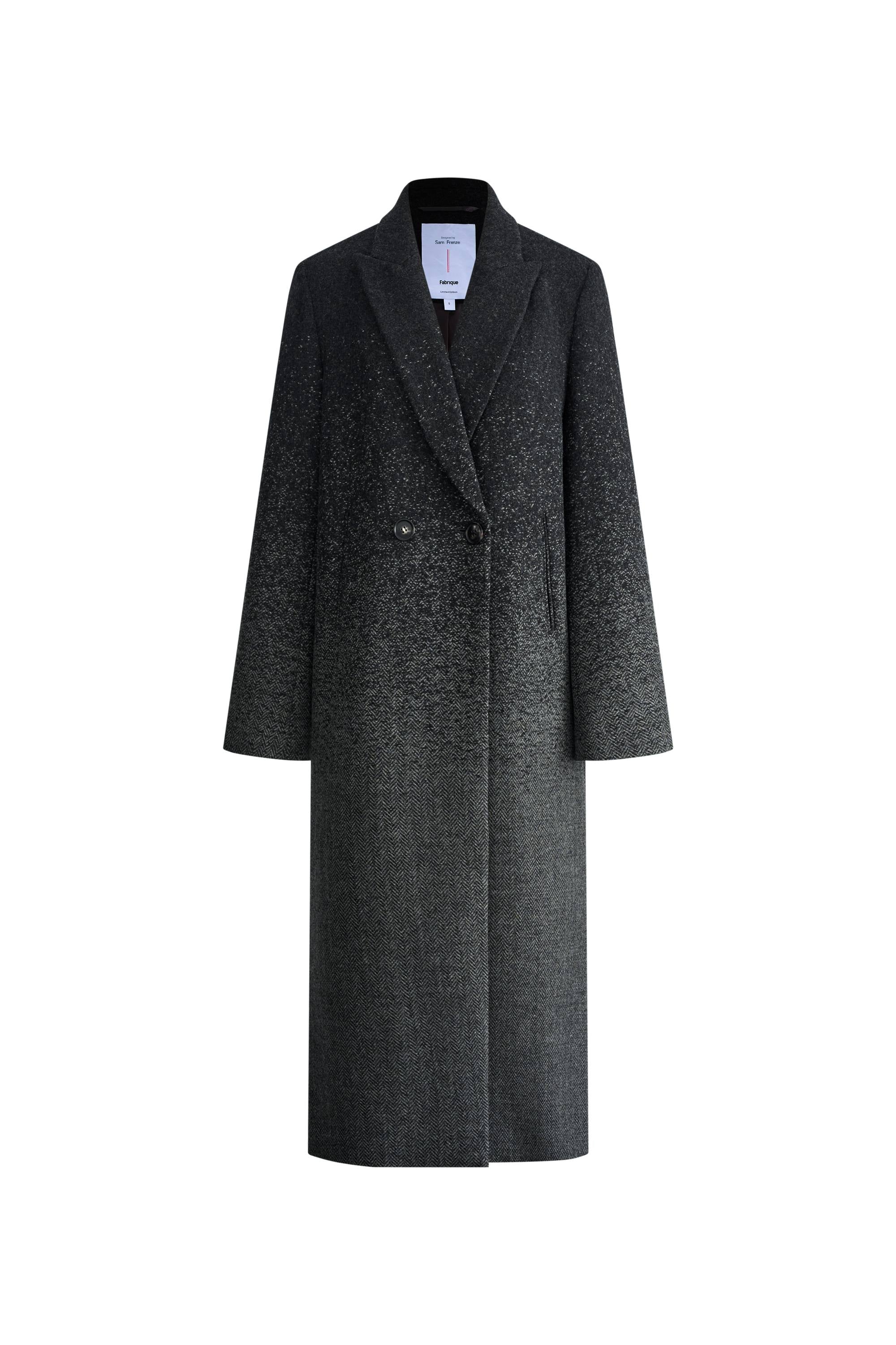 Audrey Gradient Herringbone Straight Long Coat in Merino Wool - Image 10