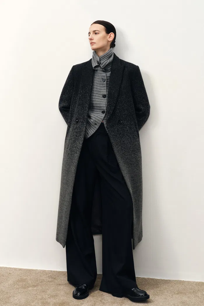 Audrey Gradient Herringbone Straight Long Coat in Merino Wool - Image 3