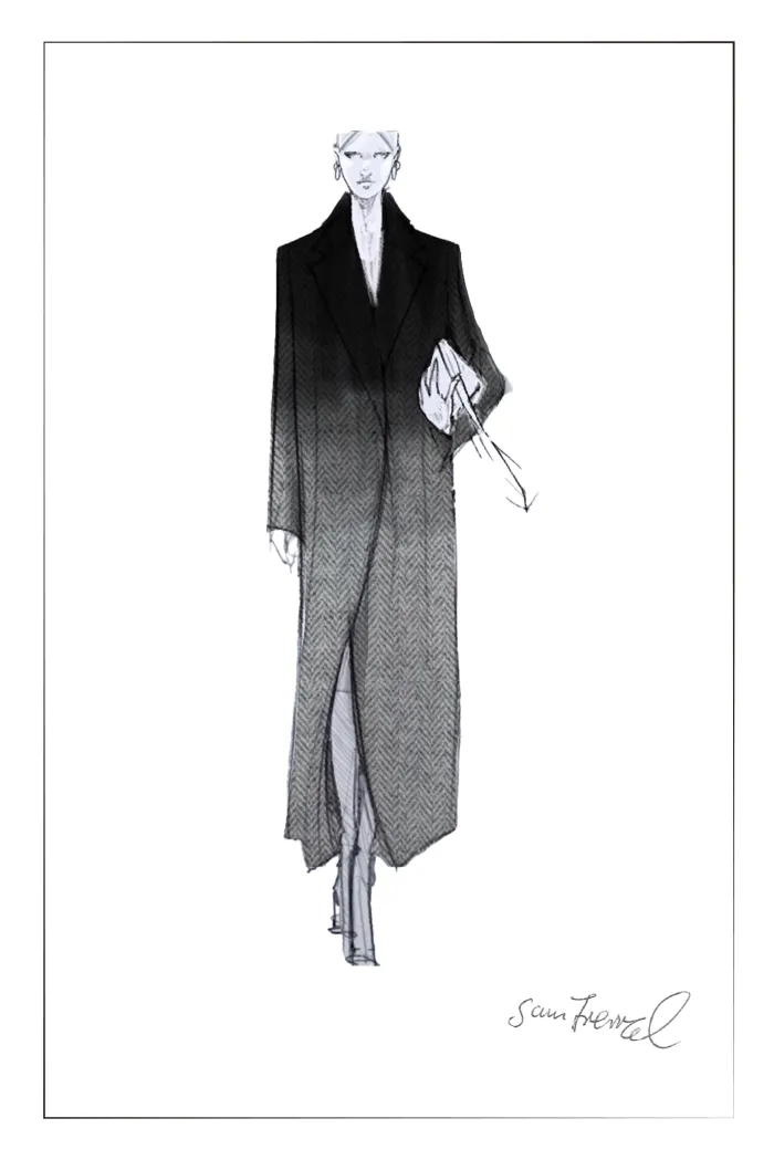 Audrey Gradient Herringbone Straight Long Coat in Merino Wool - Image 9