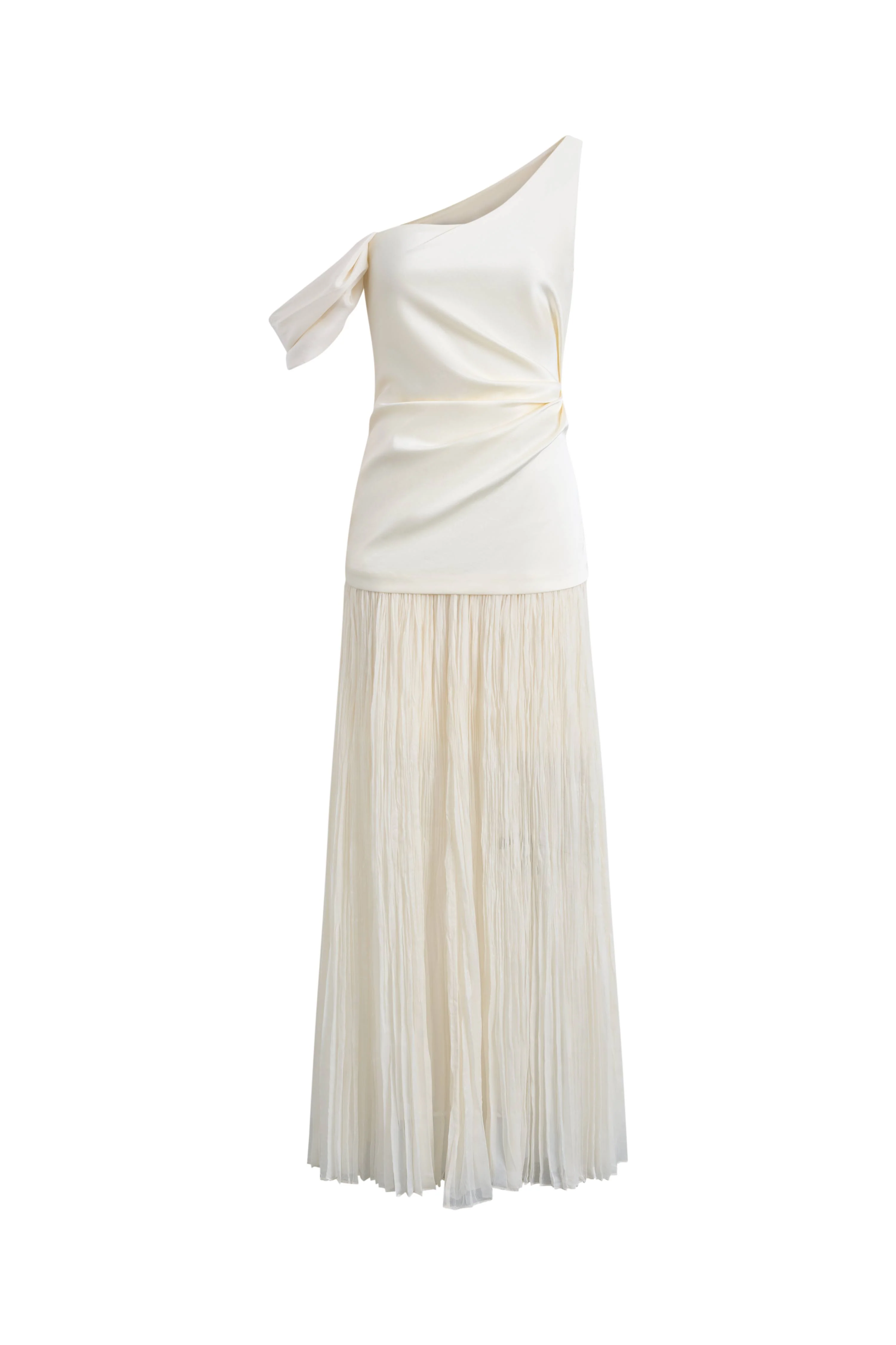 Aura One Shoulder Ruched Pleated Maxi Dress in Mulberry Silk - Image 8