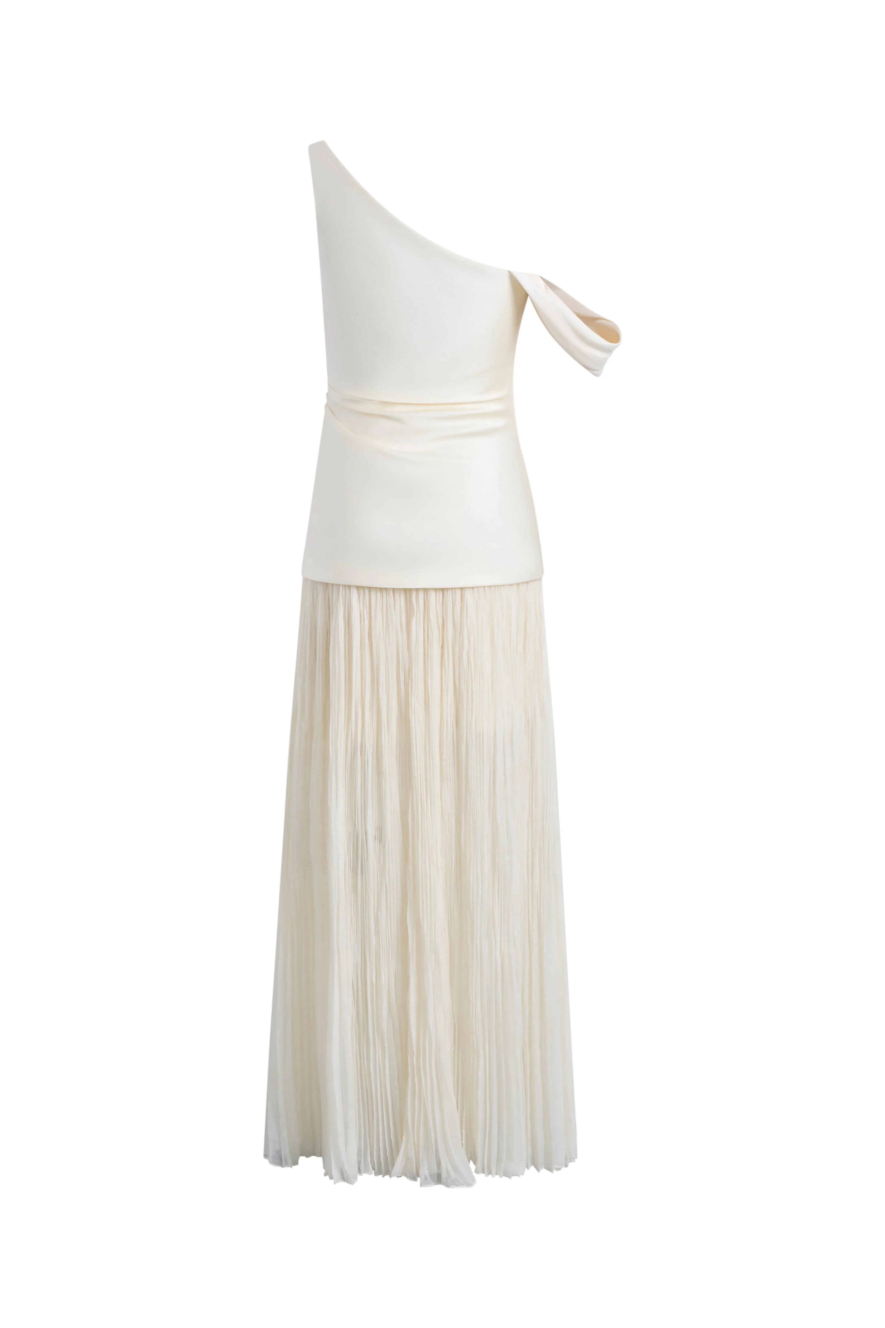 Aura One Shoulder Ruched Pleated Maxi Dress in Mulberry Silk - Image 9