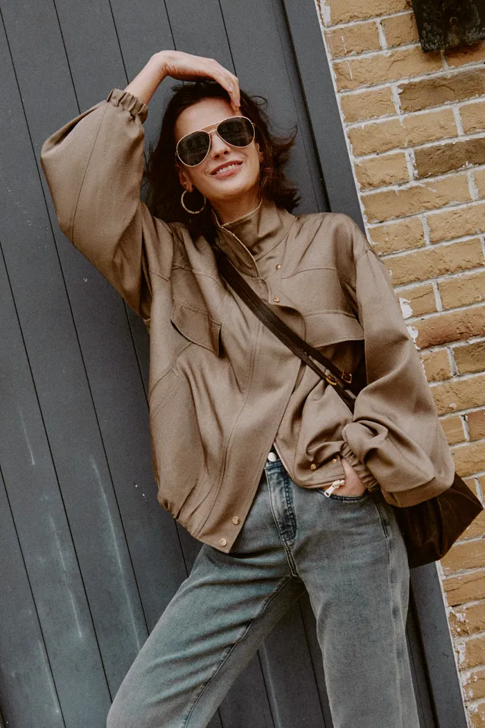 Aurin Bubble Hem Jacket in Satin Acetate