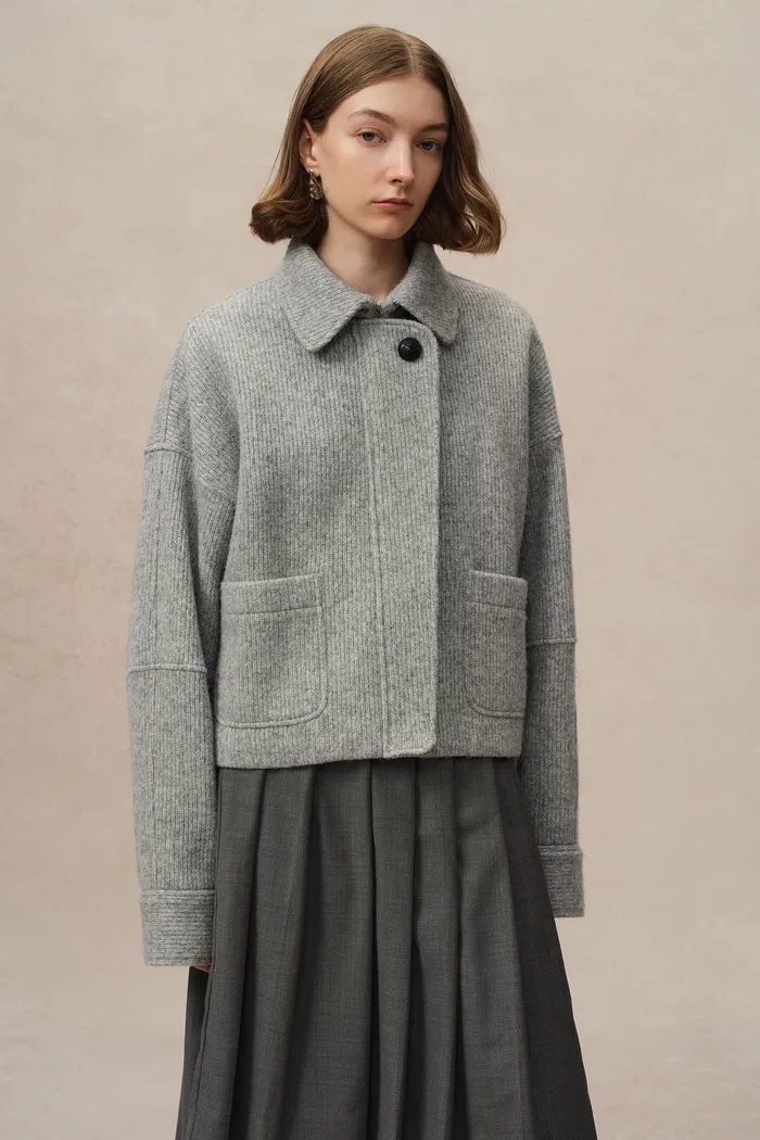 Aurora Cropped Jacket in Merino Wool Knit - Image 2