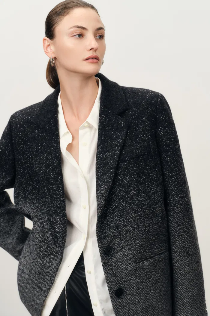 Aurora Gradient Herringbone Long Blazer in Merino Wool - Image 2