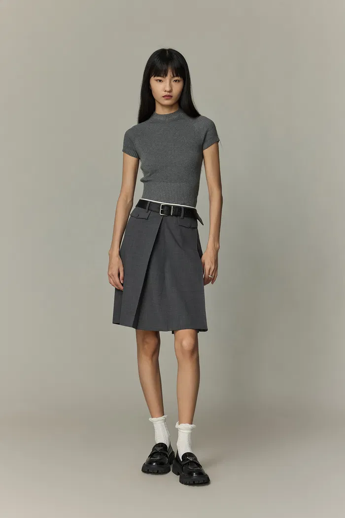 Aurora Pleated Skort in Fine Wool Blend - Image 2