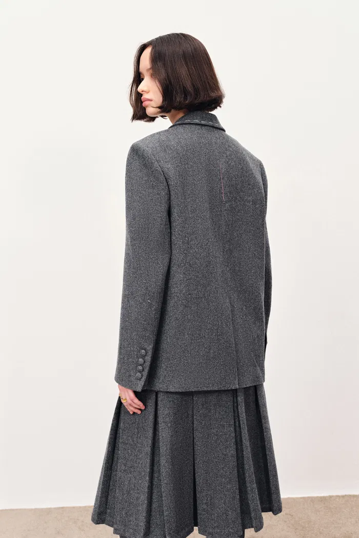 Ava Hand Work Contrast Stitching Blazer and Skirt Matching Sets in Australian Merino Wool - Image 3
