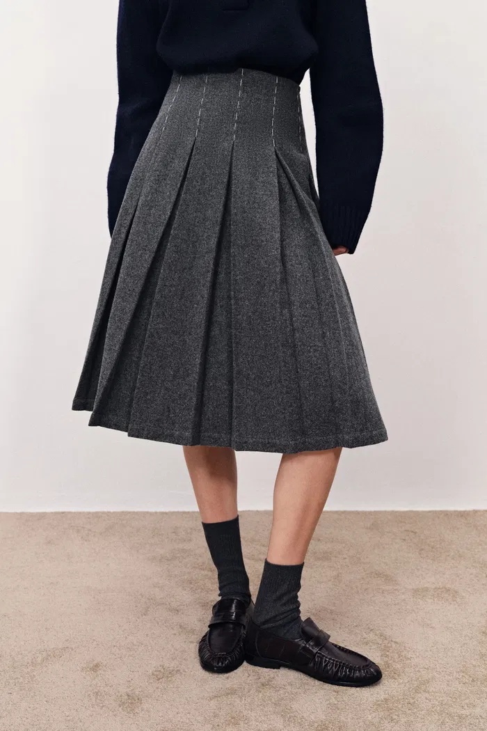 Ava Hand Work Contrast Stitching Blazer and Skirt Matching Sets in Australian Merino Wool - Image 4