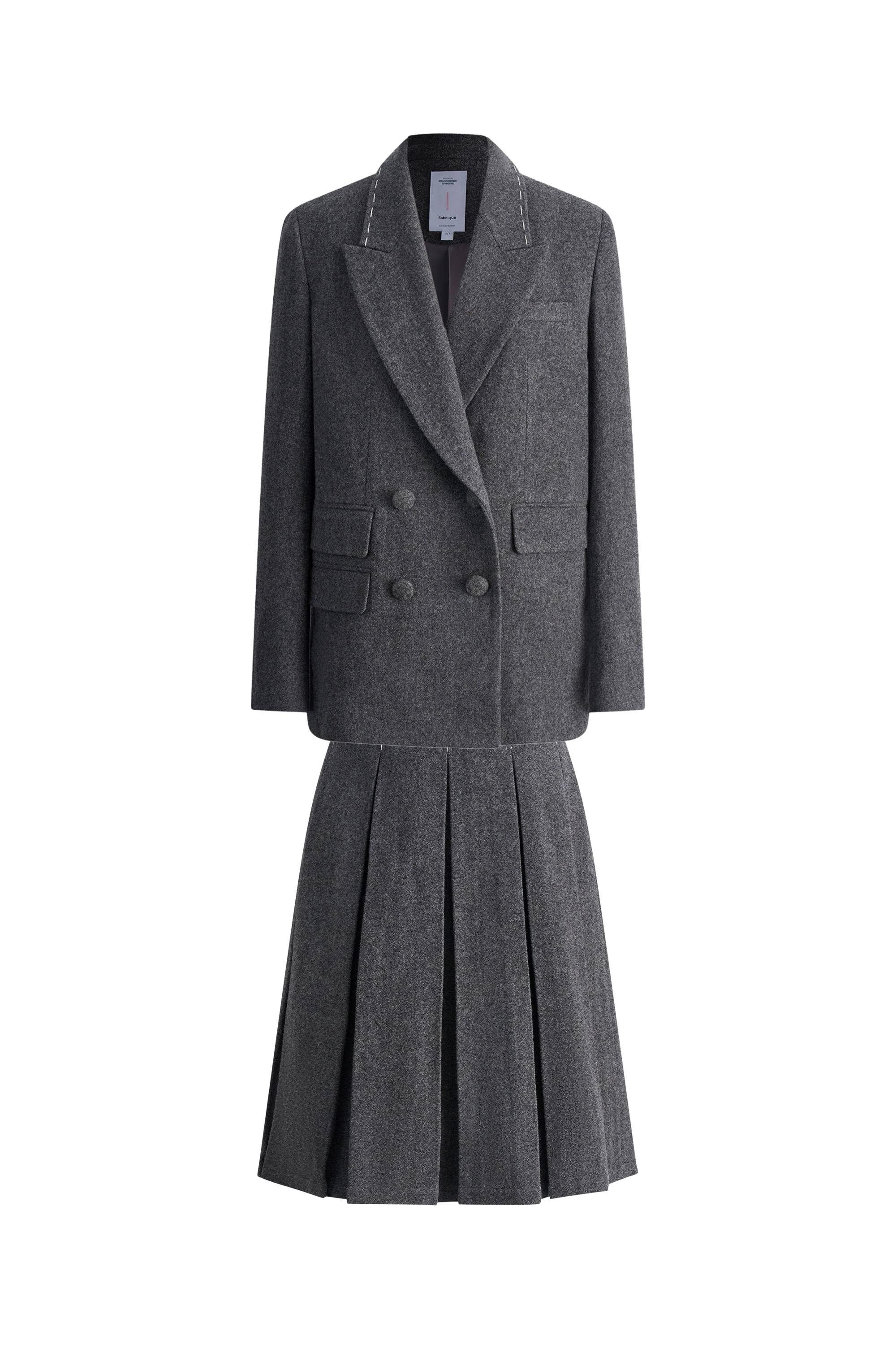 Ava Hand Work Contrast Stitching Blazer and Skirt Matching Sets in Australian Merino Wool - Image 9
