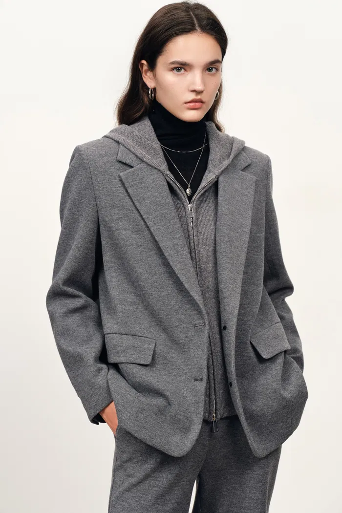 Avery Layered Look Hoodie Blazer in Merino Wool - Image 2
