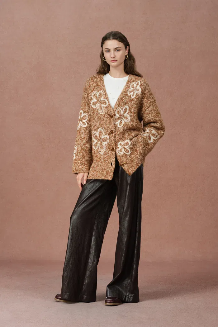 Ayanna Floral Embroidered Cardigan in Merino Wool Multi-Yarn - Image 4