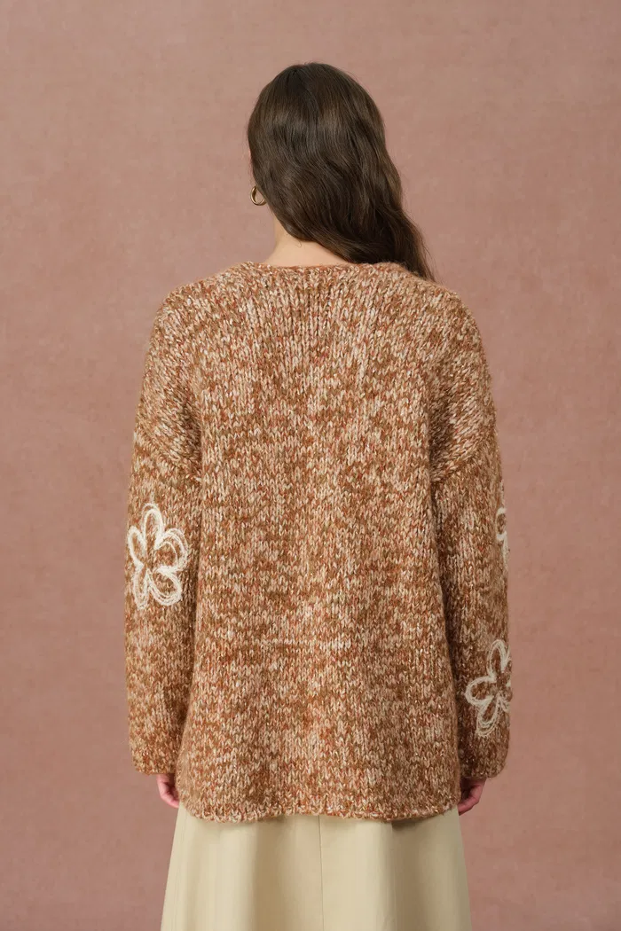 Ayanna Floral Embroidered Cardigan in Merino Wool Multi-Yarn - Image 6