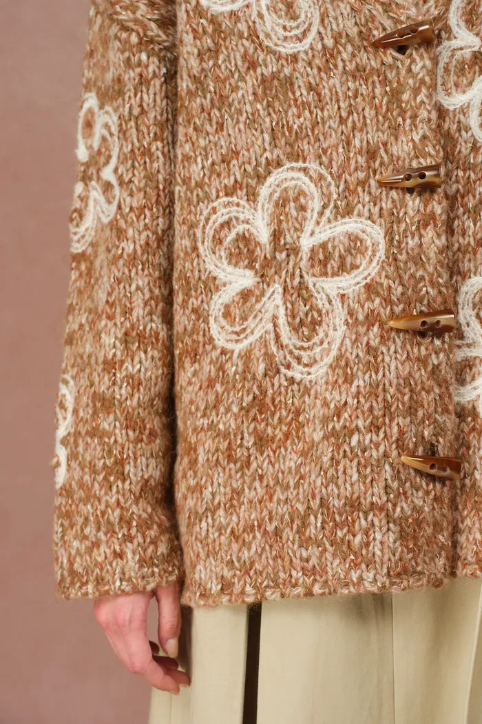 Ayanna Floral Embroidered Cardigan in Merino Wool Multi-Yarn - Image 7