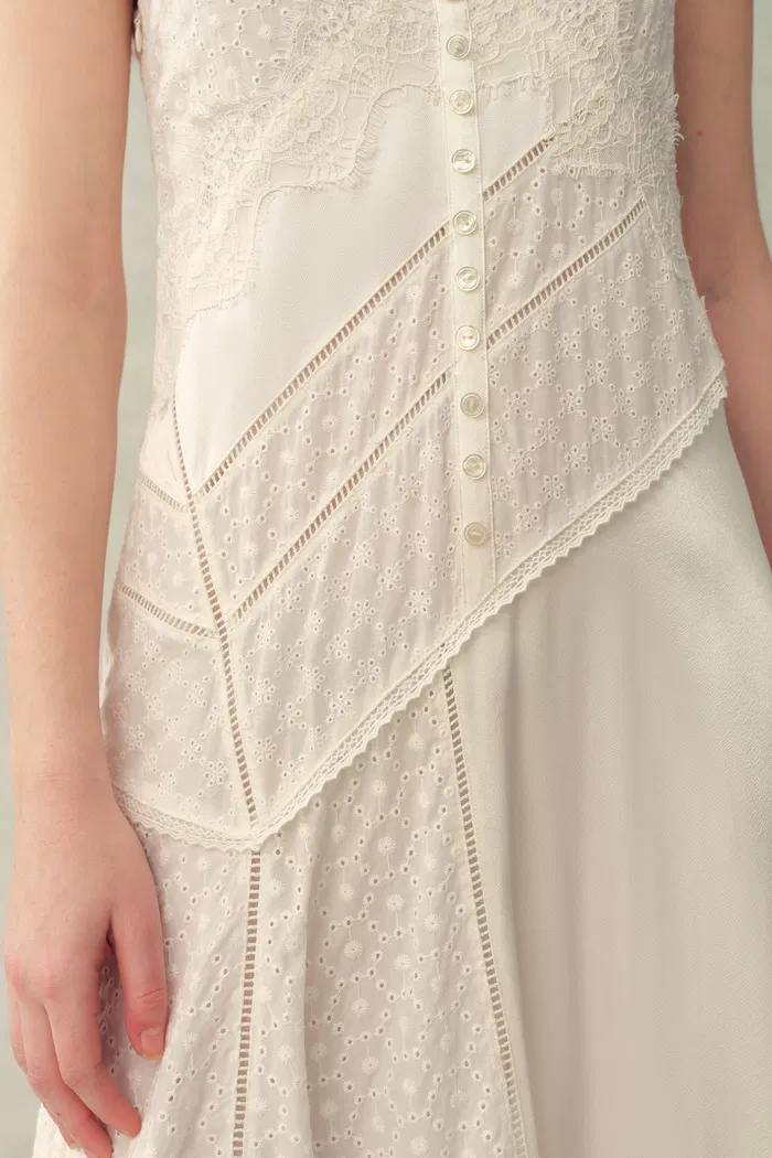 Azaria Boho Lace Panel Embroidery V Neck Sleeveless Dress in Tencel Linen - Image 7